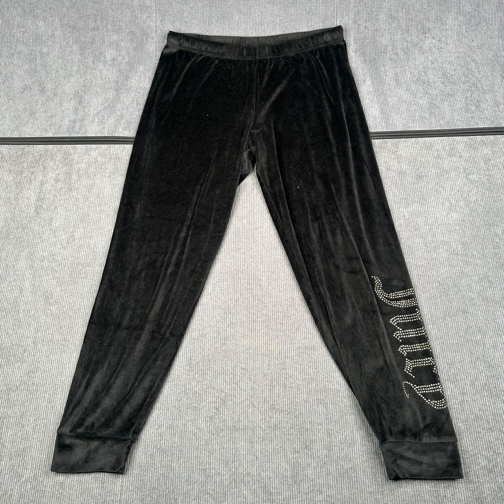 Juicy Couture Track Pants Womens‎ M Black Velour Rhinestone Y2K